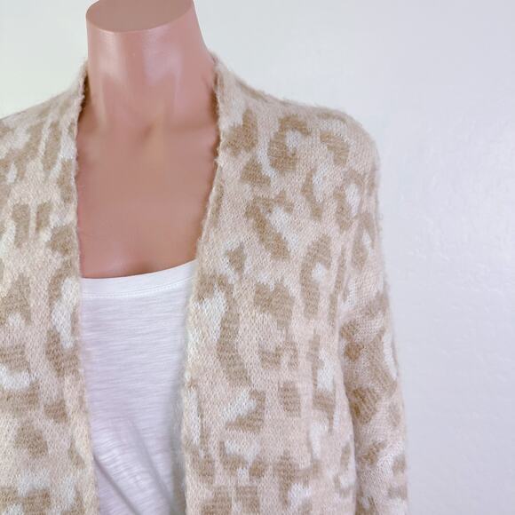 Topshop Leopard Animal Print Longline Open Front Cardigan Duster Tan Cream 4 6 - Picture 6 of 11